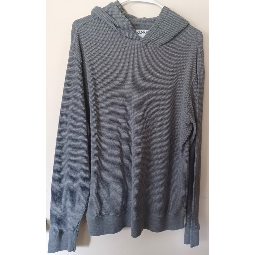 Old Navy Waffle Knit Hoodie Women L Gray Long Sleeve Thermal Pullover Gorpcore